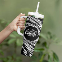 I'm Coming to the Cottage Tumbler With Handle with Hand-Drawn Floral Pattern
