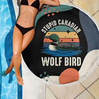 Stupid Canadian Wolf Bird Beach Blanket with Retro Sunset Stripe Pattern