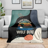 Stupid Canadian Wolf Bird Blanket with Retro Sunset Stripe Pattern