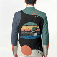Stupid Canadian Wolf Bird Blazer with Retro Sunset Stripe Pattern