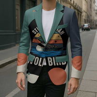 Stupid Canadian Wolf Bird Blazer with Retro Sunset Stripe Pattern