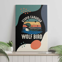 Stupid Canadian Wolf Bird Canvas Wall Art with Retro Sunset Stripe Pattern