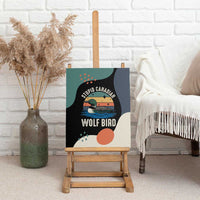 Stupid Canadian Wolf Bird Canvas Wall Art with Retro Sunset Stripe Pattern
