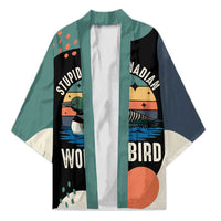 Stupid Canadian Wolf Bird Kimono with Retro Sunset Stripe Pattern