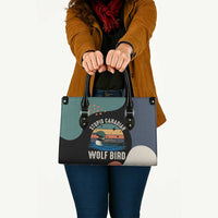 Stupid Canadian Wolf Bird Leather Bag with Retro Sunset Stripe Pattern