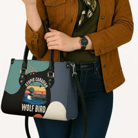 Stupid Canadian Wolf Bird Leather Bag with Retro Sunset Stripe Pattern