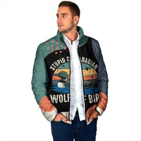 Stupid Canadian Wolf Bird Padded Jacket with Retro Sunset Stripe Pattern
