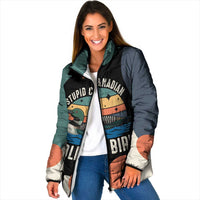 Stupid Canadian Wolf Bird Padded Jacket with Retro Sunset Stripe Pattern