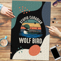 Stupid Canadian Wolf Bird Puzzle with Retro Sunset Stripe Pattern