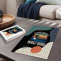 Stupid Canadian Wolf Bird Puzzle with Retro Sunset Stripe Pattern