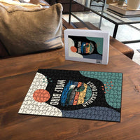 Stupid Canadian Wolf Bird Puzzle with Retro Sunset Stripe Pattern
