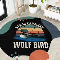 Stupid Canadian Wolf Bird Round Carpet with Retro Sunset Stripe Pattern