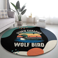 Stupid Canadian Wolf Bird Round Carpet with Retro Sunset Stripe Pattern