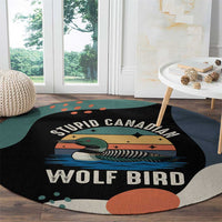 Stupid Canadian Wolf Bird Round Carpet with Retro Sunset Stripe Pattern