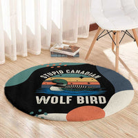 Stupid Canadian Wolf Bird Round Carpet with Retro Sunset Stripe Pattern