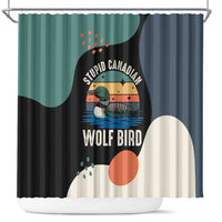 Stupid Canadian Wolf Bird Shower Curtain with Retro Sunset Stripe Pattern