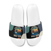 Stupid Canadian Wolf Bird Slide Sandals with Retro Sunset Stripe Pattern