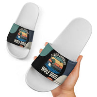 Stupid Canadian Wolf Bird Slide Sandals with Retro Sunset Stripe Pattern