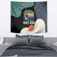 Stupid Canadian Wolf Bird Tapestry with Retro Sunset Stripe Pattern