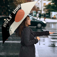 Stupid Canadian Wolf Bird Umbrella with Retro Sunset Stripe Pattern