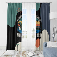 Stupid Canadian Wolf Bird Window Curtain with Retro Sunset Stripe Pattern