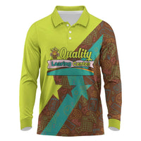 Quality Learning Center Long Sleeve Polo Shirt with School Supply Doodle Pattern