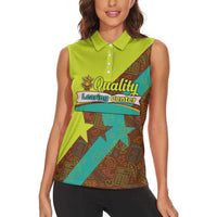 Quality Learning Center Women Sleeveless Polo Shirt with School Supply Doodle Pattern