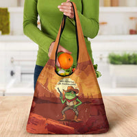 Cowboy Frog Outlaw Grocery Bag with Desert Sunset Silhouette Pattern