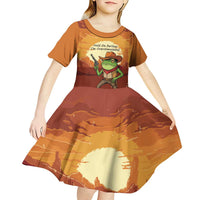 Cowboy Frog Outlaw Kid Short Sleeve Dress with Desert Sunset Silhouette Pattern