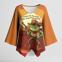 Cowboy Frog Outlaw Kimono Sleeve Blouse with Desert Sunset Silhouette Pattern