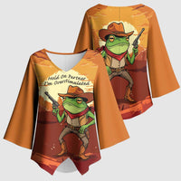 Cowboy Frog Outlaw Kimono Sleeve Blouse with Desert Sunset Silhouette Pattern
