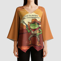 Cowboy Frog Outlaw Kimono Sleeve Blouse with Desert Sunset Silhouette Pattern