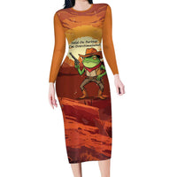 Cowboy Frog Outlaw Long Sleeve Bodycon Dress with Desert Sunset Silhouette Pattern