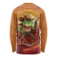 Cowboy Frog Outlaw Long Sleeve Shirt with Desert Sunset Silhouette Pattern