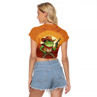 Cowboy Frog Outlaw Raglan Cropped T Shirt with Desert Sunset Silhouette Pattern