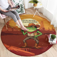 Cowboy Frog Outlaw Round Carpet with Desert Sunset Silhouette Pattern
