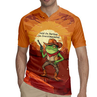 Cowboy Frog Outlaw Rugby Jersey with Desert Sunset Silhouette Pattern