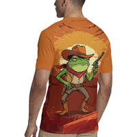 Cowboy Frog Outlaw Rugby Jersey with Desert Sunset Silhouette Pattern