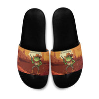 Cowboy Frog Outlaw Slide Sandals with Desert Sunset Silhouette Pattern