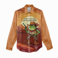 Cowboy Frog Outlaw Women Casual Shirt with Desert Sunset Silhouette Pattern