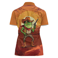 Cowboy Frog Outlaw Women Polo Shirt with Desert Sunset Silhouette Pattern