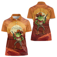Cowboy Frog Outlaw Women Polo Shirt with Desert Sunset Silhouette Pattern