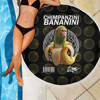 Chimpanzi Bananini Primate Beach Blanket with 3D Wireframe Globe Pattern