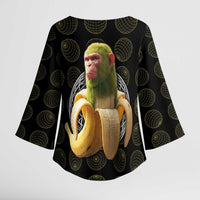 Chimpanzi Bananini Primate Kimono Sleeve Blouse with 3D Wireframe Globe Pattern