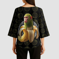 Chimpanzi Bananini Primate Kimono Sleeve Blouse with 3D Wireframe Globe Pattern