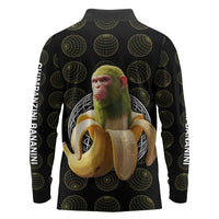 Chimpanzi Bananini Primate Long Sleeve Polo Shirt with 3D Wireframe Globe Pattern