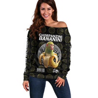 Chimpanzi Bananini Primate Off Shoulder Sweater with 3D Wireframe Globe Pattern