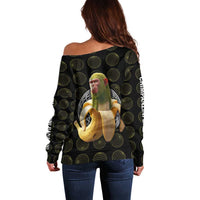 Chimpanzi Bananini Primate Off Shoulder Sweater with 3D Wireframe Globe Pattern