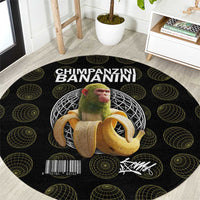 Chimpanzi Bananini Primate Round Carpet with 3D Wireframe Globe Pattern