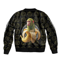 Chimpanzi Bananini Primate Sleeve Zip Bomber Jacket with 3D Wireframe Globe Pattern